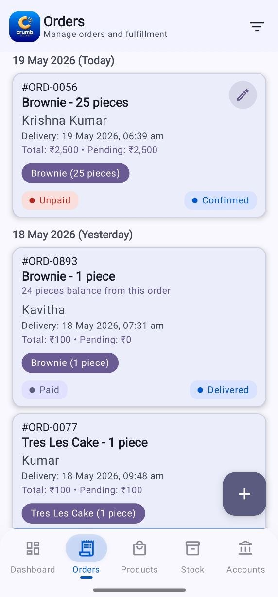 Order timeline screen