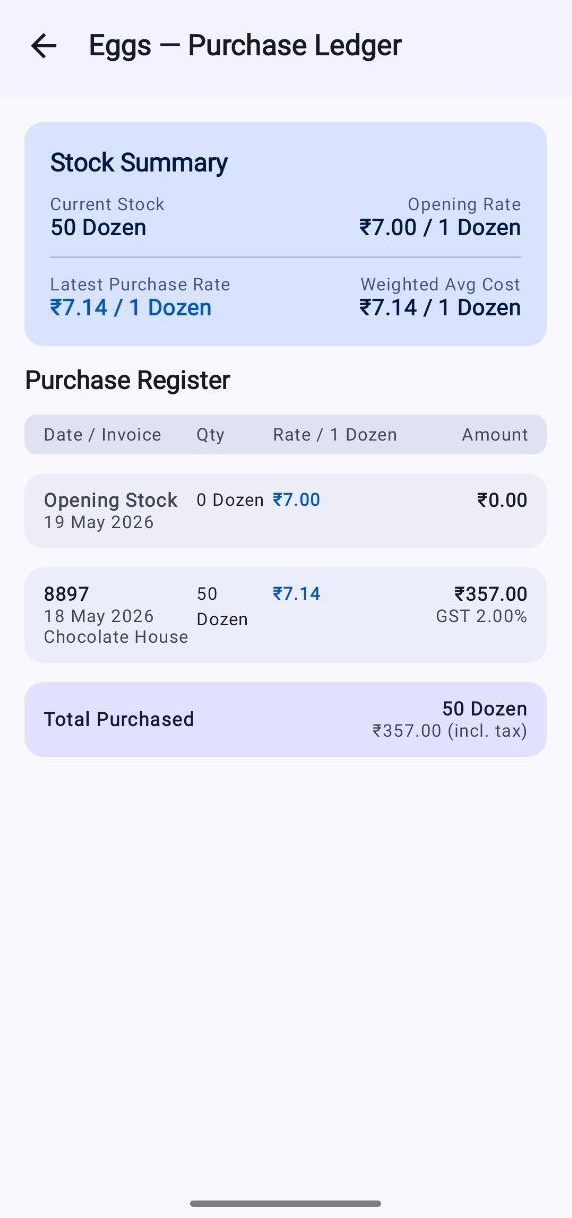 Purchase register screen